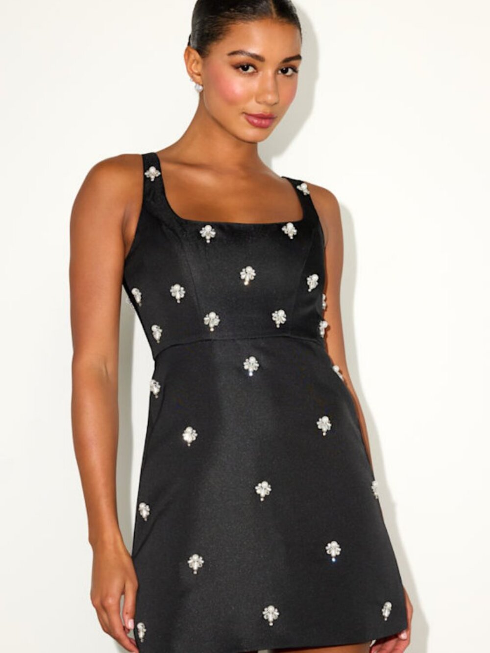 Lulus Naveena Black Pearl Rhinestone Mini Dress S